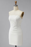 Vestido Mini Chuveiro de Noiva Bodycon Bodycon Branco Sem Alças com renda
