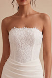 Vestido Mini Chuveiro de Noiva Bodycon Bodycon Branco Sem Alças com renda
