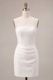 Vestido Mini Chuveiro de Noiva Bodycon Bodycon Branco Sem Alças com renda