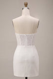 Vestido Mini Chuveiro de Noiva Bodycon Bodycon Branco Sem Alças com renda