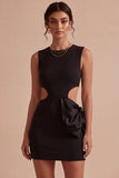 Bodycon Vestido Branco Recortado de Gola Redonda com Laço