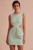 Bodycon Vestido Branco Recortado de Gola Redonda com Laço
