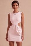 Bodycon Vestido Branco Recortado de Gola Redonda com Laço