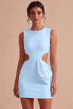 Bodycon Vestido Branco Recortado de Gola Redonda com Laço