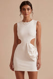Bodycon Vestido Branco Recortado de Gola Redonda com Laço