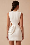 Bodycon Vestido Branco Recortado de Gola Redonda com Laço
