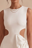 Bodycon Vestido Branco Recortado de Gola Redonda com Laço