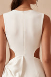 Bodycon Vestido Branco Recortado de Gola Redonda com Laço