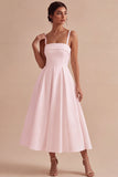 Vestido de Noivado Midi Elegante de Tiras Brancas Linha A