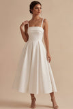 Vestido de Noivado Midi Elegante de Tiras Brancas Linha A