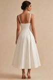 Vestido de Noivado Midi Elegante de Tiras Brancas Linha A