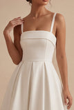 Vestido de Noivado Midi Elegante de Tiras Brancas Linha A