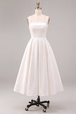 Vestido de Noivado Midi Elegante de Tiras Brancas Linha A