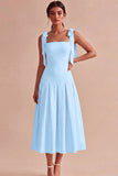 Vestido de noivado Midi branco com alças em A com laço
