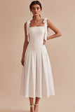 Vestido de noivado Midi branco com alças em A com laço