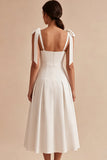 Vestido de noivado Midi branco com alças em A com laço