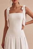 Vestido de noivado Midi branco com alças em A com laço