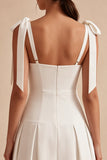 Vestido de noivado Midi branco com alças em A com laço