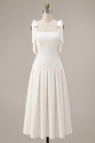 Vestido de noivado Midi branco com alças em A com laço
