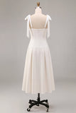 Vestido de noivado Midi branco com alças em A com laço