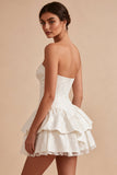 Espartilho branco A-Line Sweetheart Floral com folhos e vestido de chá de noiva