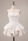 Espartilho branco A-Line Sweetheart Floral com folhos e vestido de chá de noiva