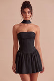 Vestido de duche de noiva A-Line Corset sem alças com cachecol