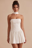 Vestido de duche de noiva A-Line Corset sem alças com cachecol