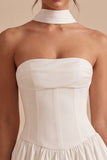 Vestido de duche de noiva A-Line Corset sem alças com cachecol
