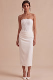 Vestido de Noivado Branco Bodycon Branco com Fenda