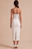 Vestido de Noivado Branco Bodycon Branco com Fenda