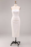 Vestido de Noivado Branco Bodycon Branco com Fenda