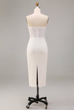 Vestido de Noivado Branco Bodycon Branco com Fenda