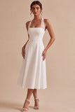 Vestido de noivado Midi branco A-Line com decote halter