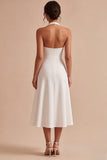 Vestido de noivado Midi branco A-Line com decote halter