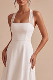 Vestido de noivado Midi branco A-Line com decote halter
