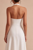 Vestido de noivado Midi branco A-Line com decote halter