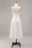 Vestido de noivado Midi branco A-Line com decote halter