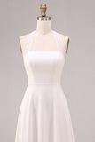 Vestido de noivado Midi branco A-Line com decote halter