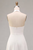 Vestido de noivado Midi branco A-Line com decote halter