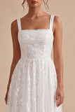 Vestido de Noivado Midi Branco Branco de Decote Quadrado