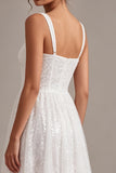Vestido de Noivado Midi Branco Branco de Decote Quadrado