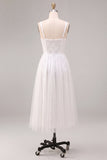 Vestido de Noivado Midi Branco Branco de Decote Quadrado