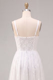 Vestido de Noivado Midi Branco Branco de Decote Quadrado