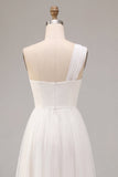 Vestido de Noivado Branco Midi de Linha A com um ombro