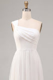 Vestido de Noivado Branco Midi de Linha A com um ombro
