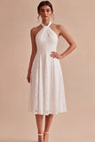 Vestido de noivado Midi branco com decote halter e renda