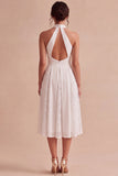 Vestido de noivado Midi branco com decote halter e renda