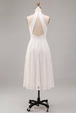 Vestido de noivado Midi branco com decote halter e renda