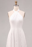 Vestido de noivado Midi branco com decote halter e renda